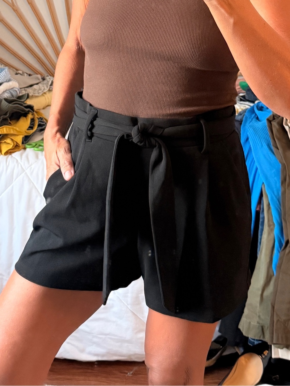 LOFT Black High-Rise Tie-Waist Shorts